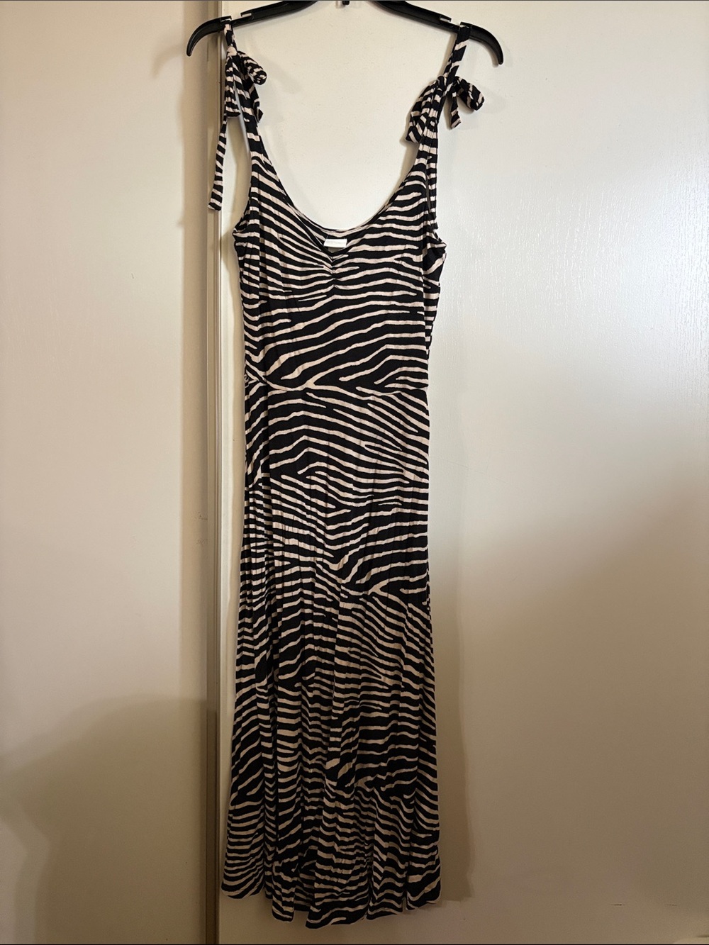 H&M Black and White Zebra Print Tie-Strap Maxi Dress